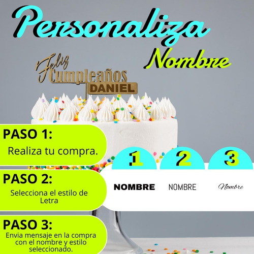 Cake Topper Personalizado Feliz Cumpleaños 1 Pza.