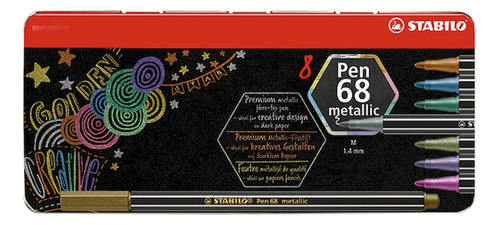 Marcador Stabilo Pen 68 Metallic Lata X8u.