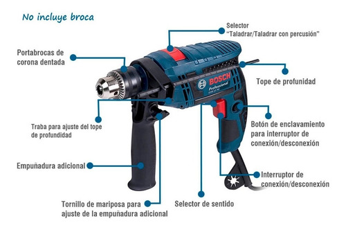 Imagen 4 de 4 de Taladro Rotomartillo Bosch Gsb 13 Re + 6 Brocas Sierras