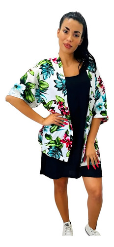 Kimono Estampado Mujer Manga Corta Camisa Fibrana Sheli 3059