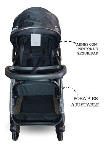 Carriola Para Bebé De Mango Reversible Negro Negro