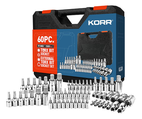 Korr Tools - Juego De 60 Brocas Torx Y Enchufe Torx Externo