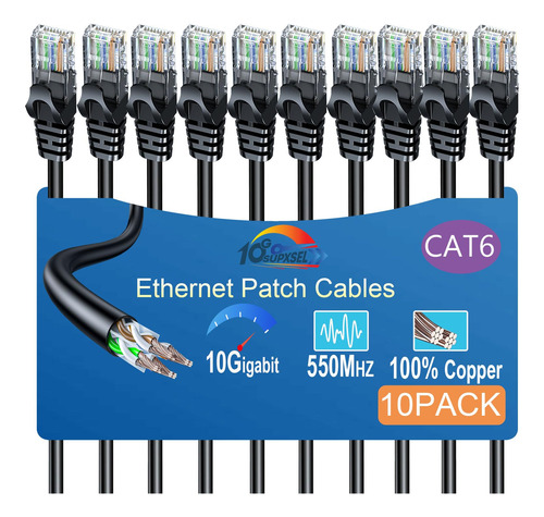 10gsupxsel Cable Ethernet Cat 6 De 7 Pies, Paquete De 10 Uni