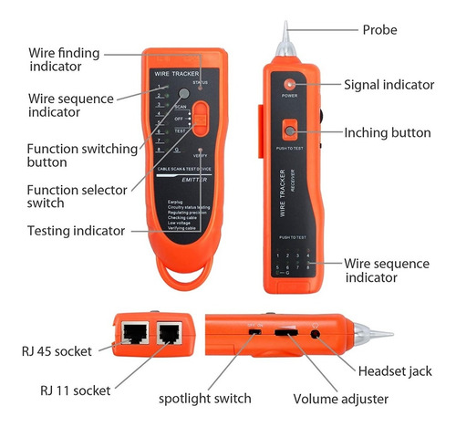 Imagen 5 de 9 de Wire Tracker Rj11 Rj45 Cable Tester Line Finder Ethernet Lan