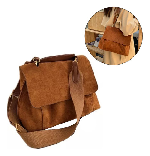 Bolso De Hombro Ancho De Gamuza Retro Marrón Para Mujer