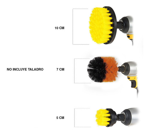 Imagen 2 de 7 de Kit Cepillo Escobilla De Taladro 10 Pzs Nailon Limpieza Baño