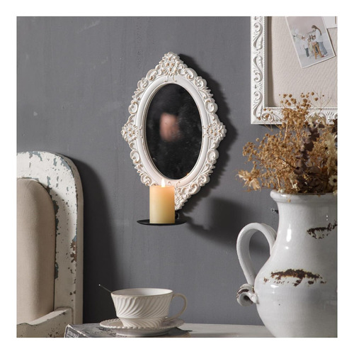 Vela De Pared Sofe Ovalada Con Espejo, Spl, Blanca Envejecid