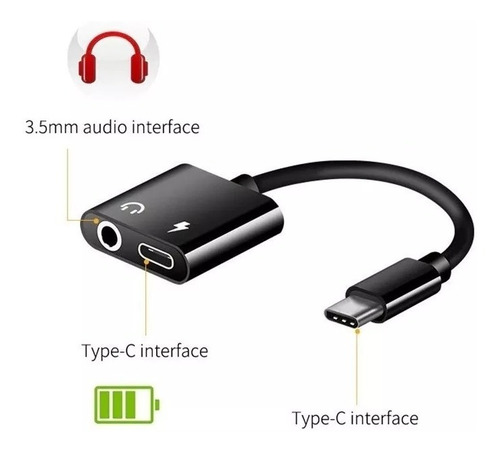 Imagem 5 de 5 de Adaptador Usb Tipo C Carregador Fone P2 3.5mm Saída Dupla