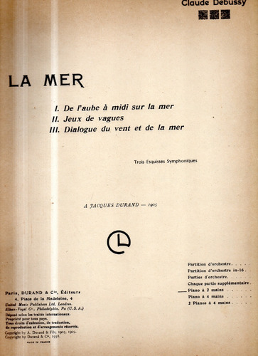 La Mer  Claude Debussy Partitura