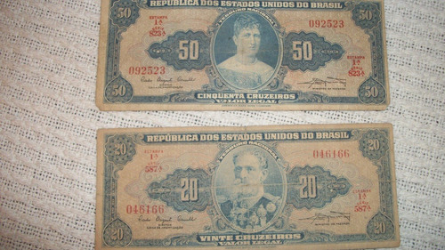 Billetes Antiguos Brasil: 50 Cruzeiros Y 20 Cruzeiros