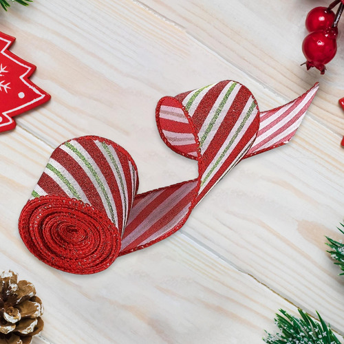 2 Cinta Navideña Para Envolver Regalos, Cinta De Rayas Con