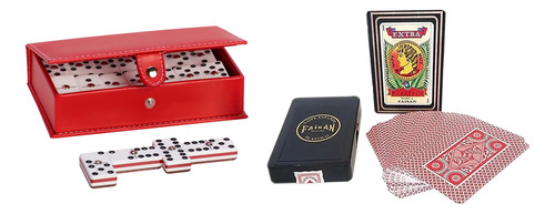 Domino Rombos Rojo + Baraja Faisan Española Plastico Roja