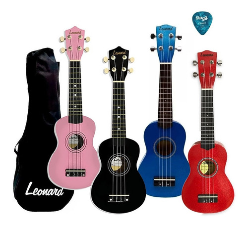 Ukelele Soprano De Madera + Funda + Cuerda + Púa + Colores