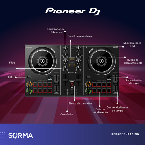 Imagen 3 de 10 de Controlador Consola Mezcladora Dj Pioneer Ddj-200 Usb-b