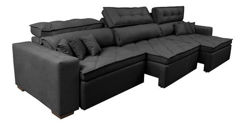 Sofá Retrátil e Reclinável 4,12m Austin com Molas no Assento Suede Velusoft Preto Cama inBox