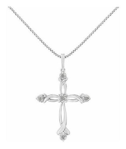 Collar -.925 Sterling Silver Round Cut Diamond Accent Cross 