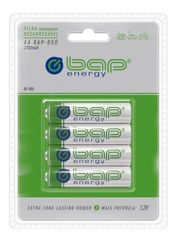 Pilha Recarregável Aa 2700mah Bap Energy Bap650 - 4 Unidades