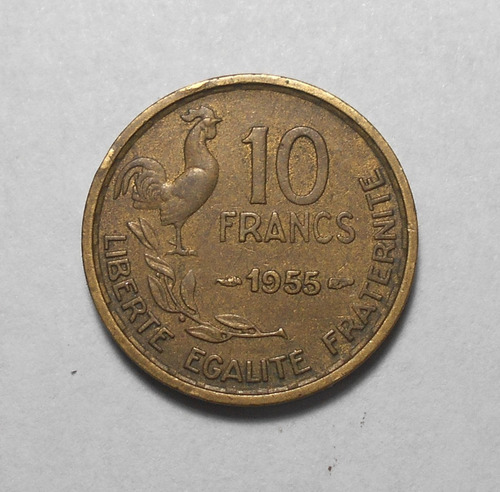 Francia 10 Francos 1955 - Km#915.1 - Le Coq - Excel. Bronce