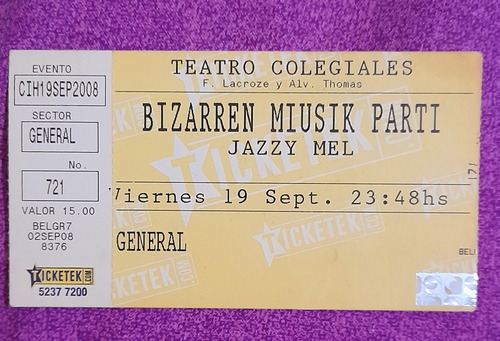 Entrada De Colección Bizarren Music Parti (Usado)