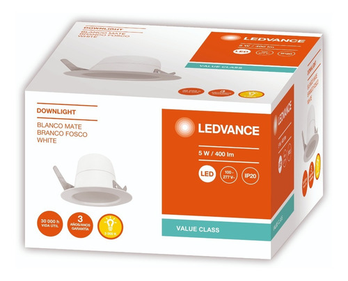 Lampara Led 5w Cálida Con Bote Integral Ledvance Donwlight