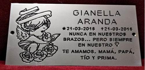 Placa Recordatoria Cementerio 25x12 Angelito Y Rosas Bronce