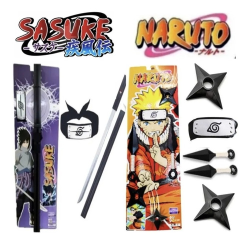 Naruto Sasuke Combo X2 Armas Kunai Estrellas Katana Bandana