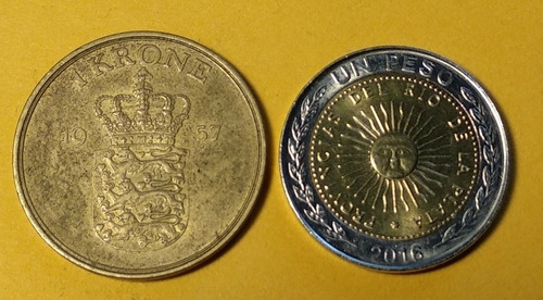 Dinamarca Moneda 1 Corona 1957. Usada !!! (Usado)