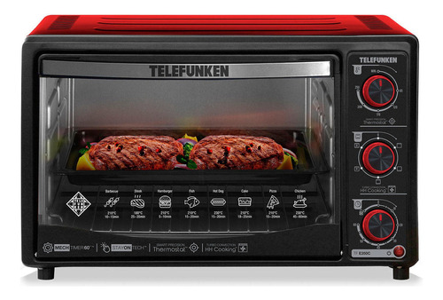 Horno eléctrico de sobremesa Telefunken E350c de 30 litros, color rojo, 220 V