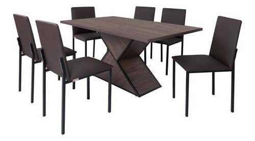 Conjunto Mesa Ciplafe Dubai Egito 6 Cadeiras Tampo Bp 1,6m Cor Marrom Desenho do tecido das cadeiras Linho Marrom