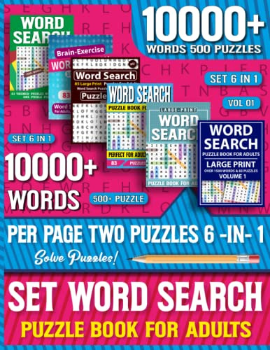 Book : 6 In 1 Set Word Search Puzzle Book For Adults 10000.