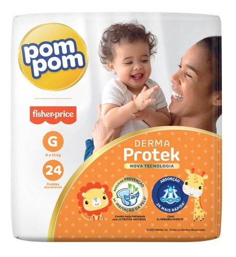 Imagem 2 de 8 de Kit Fralda Pom Pom Derma Protek Jumbo G 144un