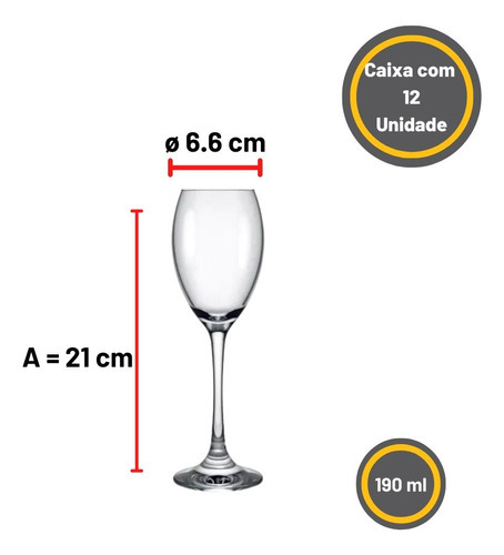 Copa de champán Celebrate de 200 ml, juego de 12 unidades, color transparente