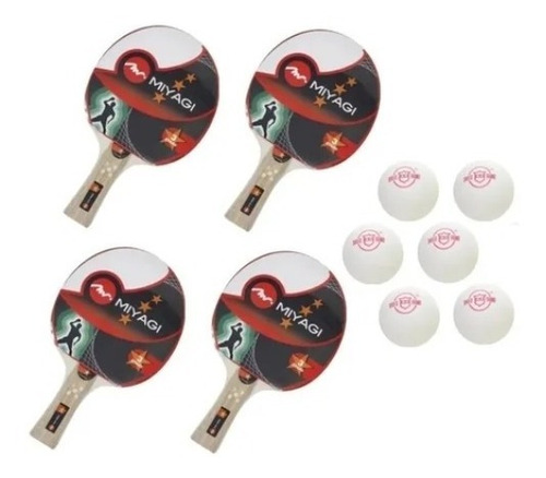 Promoción 4 Raquetas Miyagi + Caja De Ping Pong Tenis D Mesa