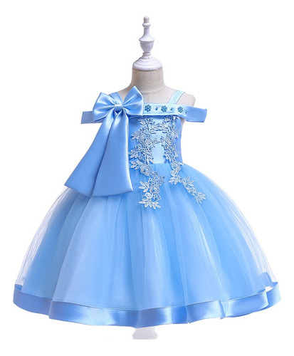 Vestido De Princesa Para Niña Con Pedrería, Flores Y Lazos