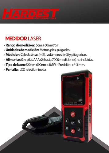 Imagen 2 de 10 de Cinta Metrica Laser Medidor Volumen Area 60 Mts Hardest