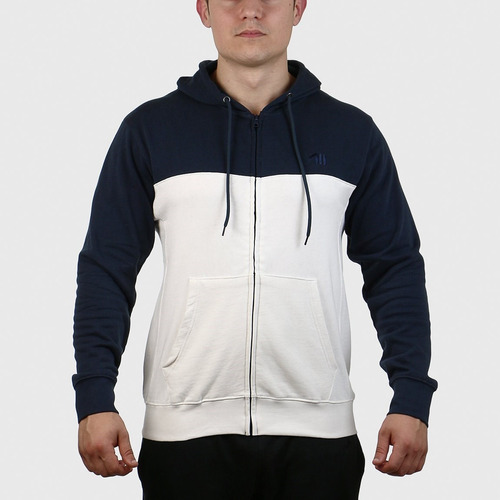 Austral Men Cotton Hoodie With Contrast- Navy/white