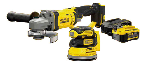 Set Stanley Fatmax Lijadora Orbital + Amoladora V20 Color Amarillo Frecuencia 50hz