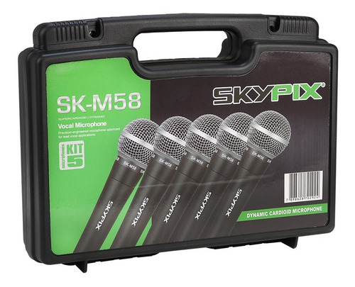 Kit C/ 5 Microfones Profissionais Skypix Sm58a Com Maleta