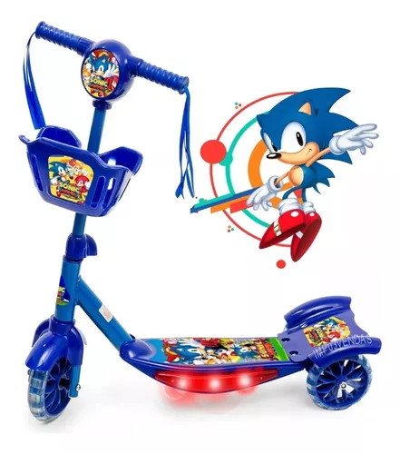 NOVO Patinete Musical Sonic Azul Menino Com Cestinha Música e