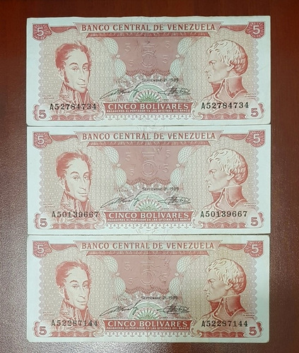 Tres Billetes Venezolanos De 5 Bolivares. Antiguos. 