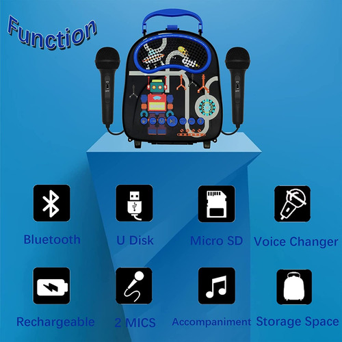 Kids Karaoke Portatil Con 2 Microfonos Bluetooth Toddler