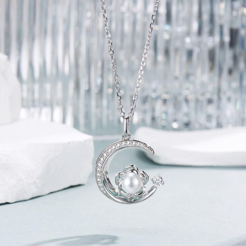 Collar De Perlas Con Piedra Natal De Junio De Plata De Ley 9