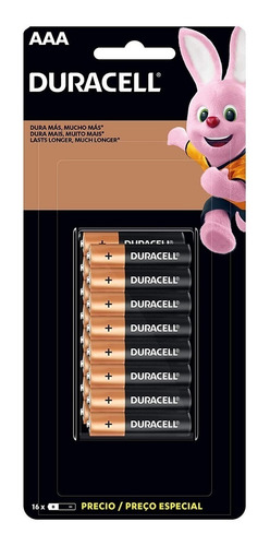 Imagen 1 de 4 de Pila AAA Duracell Coppertop MN2400 Cilíndrica - pack de 16 unidades