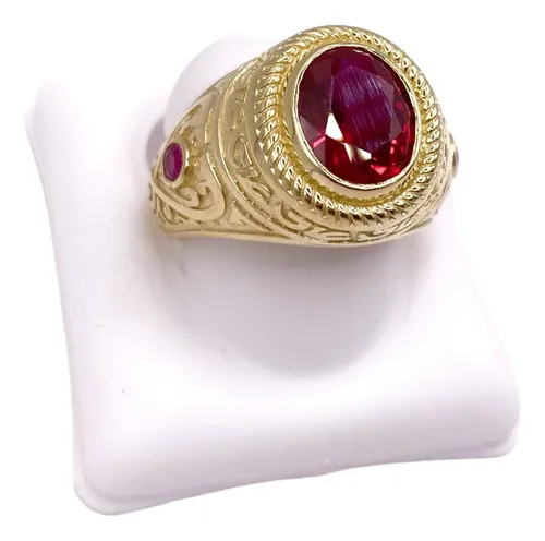 Anillo Para Hombre En Oro 10k - Anillo Zirconia Color Guinda | Meses