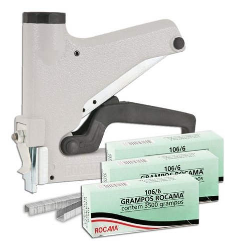 Kit Grampeador Manual Estofador Madeira 51a C/ Grampo Rocama