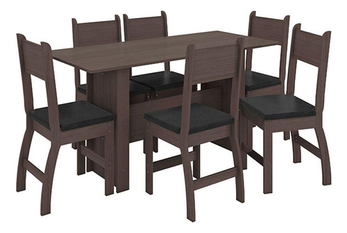 Mesa De Jantar Com 6 Cadeiras Milano Amêndoa Preto Poliman Cor Amêndoa/Preto