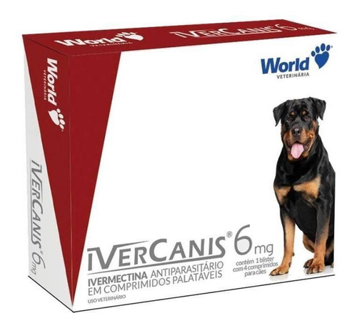 Ivercanis 6mg Ivermectina Parasitas Cães 15-30kg C/ 4 Comp