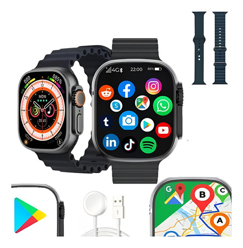 Relógio 4g Horizon 2024, 49mm, Titânio, 16gb, + 4 Caixa Preto Pulseira Preto Bisel Preto Desenho Da Pulseira Mesh