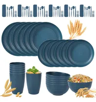 Comprar 6 Personas Vajilla Juego Cocina Trigo Plato Tazas Kit 66pcs Color Azul Marino