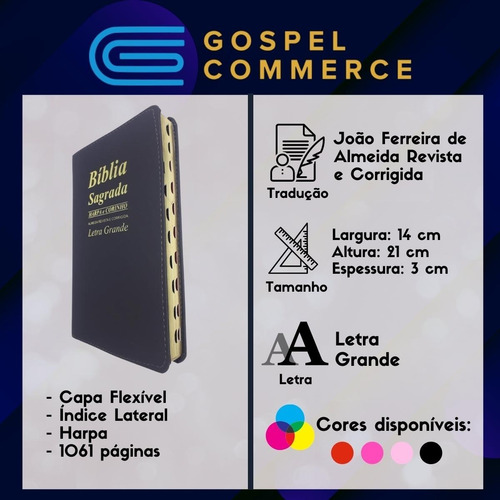 Imagem 2 de 5 de Bíblia Sagrada Letra Grande Harpa Cristã Preta Com Indice